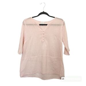 Liz claiborne white & light pink strip v-neck 1/2 sleeve blouse size small